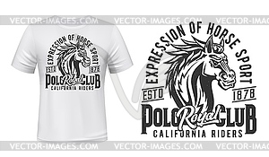 Stallion t-shirt, equestrian sport print mockup - vector image