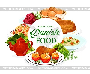 Danish cuisine food menu dishes Scandinavian meals - royalty-free vector image