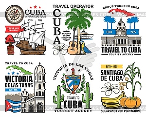 Cuba travel icons, Havana Caribbean tourism - vector clip art