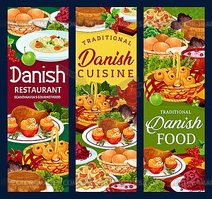 Danish cuisine food menu dishes and meals banners - vector EPS clipart