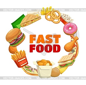 Fast food banner frame, burger and pizza menu - vector image