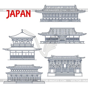 Храмы Японии, японские постройки святынь в Киото - изображение в векторном виде