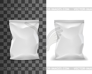 Food package mockup, pouch bag, white sachet pack - vector image