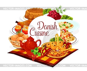 Danish cuisine food dishes meals, restaurant menu - vector clipart