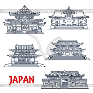 Japanese religious travel landmark, thin line - vector clip art