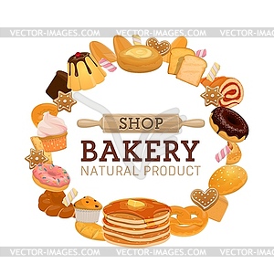 Bakery or pastry shop bread and sweet food - vector clipart