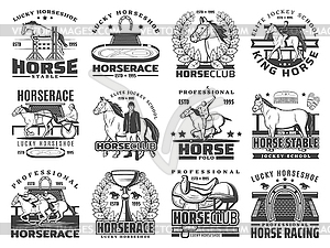 Horse race, polo and equestrian sport club icons - vector clip art