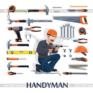 Handyman with work tools, construction industry - vector clipart
