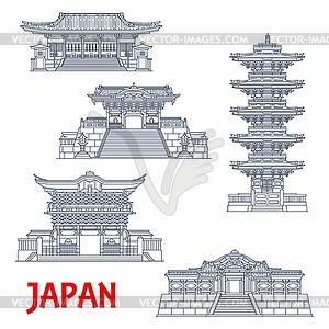 Japanese travel landmarks, Nikko shrines, temples - vector image