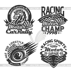 Racing sport and car rally t-shirt print mockups - vector image