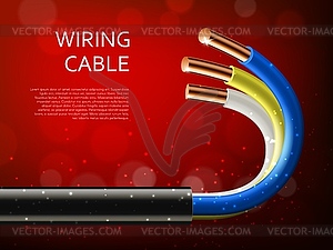 Electrical power cable with realistic copper wires - vector clipart