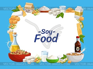 Soybean food product and soy beans of legume plant - vector clipart