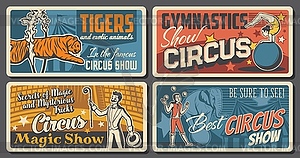 Circus artists and performers retro posters set - vector image