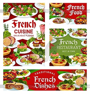France cuisine French meals, dishes posters - vector image