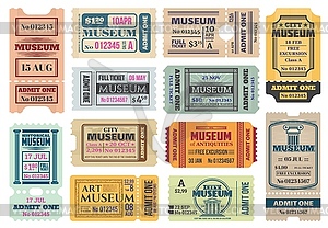 Museum retro tickets, admits templates - vector clipart