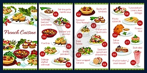 Шаблон меню французской кухни, французские блюда - иллюстрация в векторе