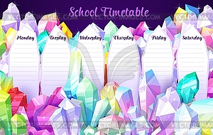 Шаблон школьного расписания с хрустальными драгоценными камнями - векторный клипарт / векторное изображение