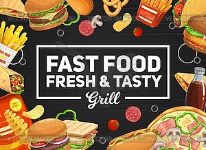Fast food burger and hot dog, pizza and soda drink - vector EPS clipart
