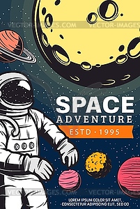 Astronaut in outer space retro banner - vector clipart