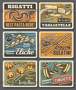 Italian pasta macaroni retro posters, cards - vector image