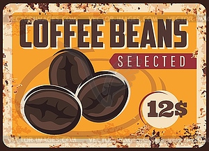 Coffee roasted beans rusty plate - royalty-free vector image