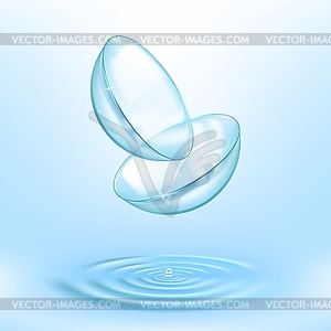 Contact lenses for eyes in 3d water drops, optical - vector clipart