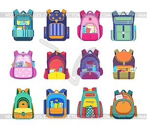 School bag, backpack and student rucksack icons - vector image