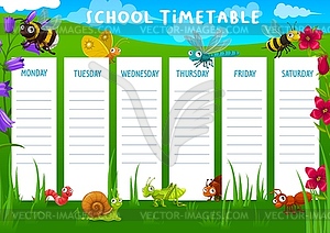 School timetable with meadow and insects - vector clipart