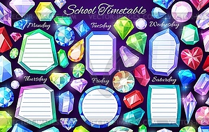 School timetable with gems and crystals - vector EPS clipart