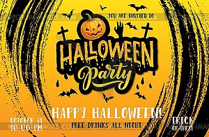 Halloween party poster with horror night pumpkin - vector image