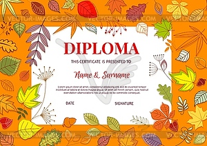 Kids diploma with autumn leaves template - vector image