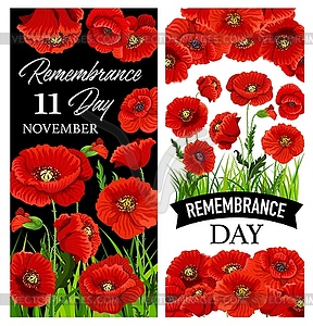 Remembrance poppies, Armistice Day banners - vector image