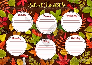 Education school timetable with autumn leaves - vector clipart
