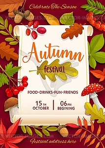 Autumn festival flyer with colorful tree leaves - vector clip art