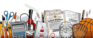 School stationery and education accessories - vector image