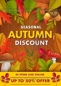 Autumn discount sale offer promo with fall foliage - vector clipart