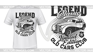 Old retro cars club t-shirt mockup - vector image