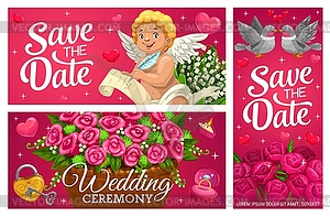 Save date wedding banners, marriage cards - color vector clipart