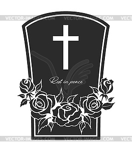 Funeral card, gravestone with rose flowers - vector clip art