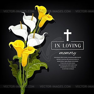 Funeral card with calla flowers, sorrowful - royalty-free vector clipart