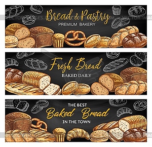 Хлеб и пекарня эскиз баннеров - векторизованное изображение