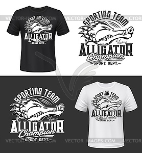 Печать на футболке с изображением аллигатора, талисмана спортивной команды - клипарт в векторном формате