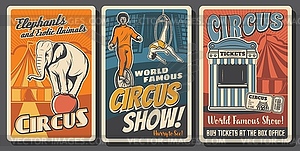 Circus performers retro posters, funfair - vector image