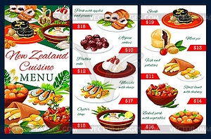 New Zeland cuisine meals menu template - vector clip art