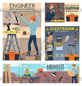 Builder engineer architect, electrician workers - vector image