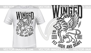 Lion print t-shirt mockup, aviation flying club - vector image