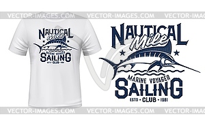 T-shirt print with marlin fish fishing club mascot - vector clipart