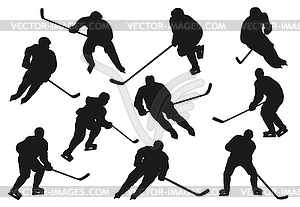 Ice hockey players silhouette, referee, resurfacer - vector