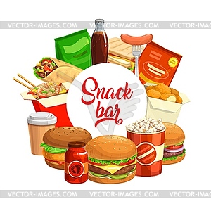 Fast food round banner takeaway meals - vector image