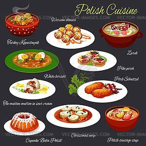 Polish cuisine food, Poland restaurant menu dishes - vector clip art